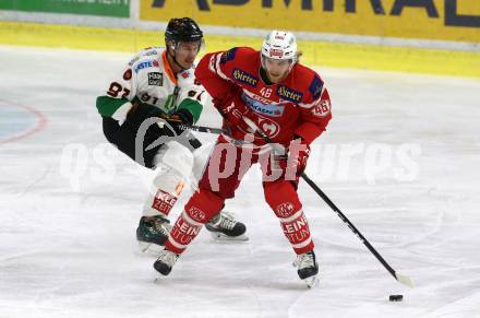 EBEL. Eishockey Bundesliga. KAC gegen 	Moser Medical Graz99ers. Johannes Bischofberger,  (KAC), Oliver Setzinger (Graz). Klagenfurt, am 5.1.2018.
Foto: Kuess

---
pressefotos, pressefotografie, kuess, qs, qspictures, sport, bild, bilder, bilddatenbank