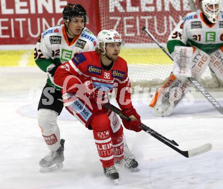 EBEL. Eishockey Bundesliga. KAC gegen 	Moser Medical Graz99ers. Daniel Obersteiner,  (KAC), Clemens Unterweger (Graz). Klagenfurt, am 5.1.2018.
Foto: Kuess

---
pressefotos, pressefotografie, kuess, qs, qspictures, sport, bild, bilder, bilddatenbank