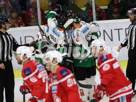 EBEL. Eishockey Bundesliga. KAC gegen 	Moser Medical Graz99ers. Torjubel Daniel Woger, Evan Brophey, Brock Higgs, Daniel Oberkofler (Graz). Klagenfurt, am 5.1.2018.
Foto: Kuess

---
pressefotos, pressefotografie, kuess, qs, qspictures, sport, bild, bilder, bilddatenbank