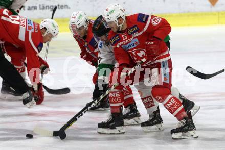 EBEL. Eishockey Bundesliga. KAC gegen 	Moser Medical Graz99ers. Jonathan Rheault, (KAC), Evan Brophey  (Graz). Klagenfurt, am 5.1.2018.
Foto: Kuess

---
pressefotos, pressefotografie, kuess, qs, qspictures, sport, bild, bilder, bilddatenbank
