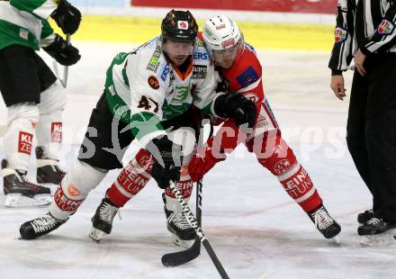 EBEL. Eishockey Bundesliga. KAC gegen 	Moser Medical Graz99ers. Jullian Talbot,  (KAC), Evan Brophey (Graz). Klagenfurt, am 5.1.2018.
Foto: Kuess

---
pressefotos, pressefotografie, kuess, qs, qspictures, sport, bild, bilder, bilddatenbank