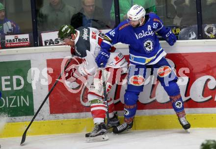 EBEL. Eishockey Bundesliga. EC VSV gegen HCB Suedtirol Alperia. Andrew Sarauer,  (VSV), Michael Halmo (Bozen). Villach, am 7.1.2018.
Foto: Kuess 


---
pressefotos, pressefotografie, kuess, qs, qspictures, sport, bild, bilder, bilddatenbank