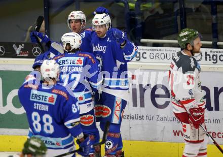 EBEL. Eishockey Bundesliga. EC VSV gegen HCB Suedtirol Alperia. Torjubel Miha Verlic, Istvan Sofron, Samuel Labrecque, Miha Stebih (VSV). Villach, am 7.1.2018.
Foto: Kuess 


---
pressefotos, pressefotografie, kuess, qs, qspictures, sport, bild, bilder, bilddatenbank