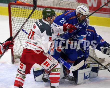 EBEL. Eishockey Bundesliga. EC VSV gegen HCB Suedtirol Alperia. Mico Brunner,  (VSV), Michael Halmo (Bozen). Villach, am 7.1.2018.
Foto: Kuess 


---
pressefotos, pressefotografie, kuess, qs, qspictures, sport, bild, bilder, bilddatenbank