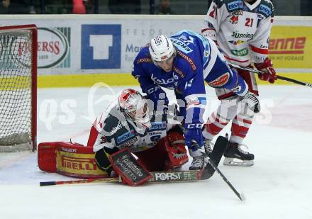 EBEL. Eishockey Bundesliga. EC VSV gegen HCB Suedtirol Alperia. Valentin Leiler,  (VSV), Pekka Tuokkola (Bozen). Villach, am 7.1.2018.
Foto: Kuess 


---
pressefotos, pressefotografie, kuess, qs, qspictures, sport, bild, bilder, bilddatenbank