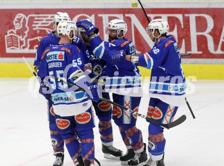 EBEL. Eishockey Bundesliga. EC VSV gegen EHC Liwest Black Wings Linz. Torjubel Ryan Glenn, Andrew Sarauer, Miha Stebih, Miha Verlic, Nikolas Petrik (VSV). Villach, am 19.1.2018.
Foto: Kuess 


---
pressefotos, pressefotografie, kuess, qs, qspictures, sport, bild, bilder, bilddatenbank