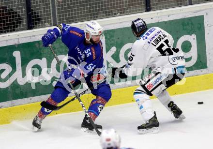 EBEL. Eishockey Bundesliga. EC VSV gegen EHC Liwest Black Wings Linz. Andrew Sarauer,  (VSV), Robert Lukas (Linz). Villach, am 19.1.2018.
Foto: Kuess 


---
pressefotos, pressefotografie, kuess, qs, qspictures, sport, bild, bilder, bilddatenbank