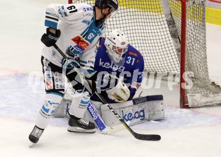 EBEL. Eishockey Bundesliga. EC VSV gegen EHC Liwest Black Wings Linz. David Kickert, (VSV), Patrick Spannring  (Linz). Villach, am 19.1.2018.
Foto: Kuess 


---
pressefotos, pressefotografie, kuess, qs, qspictures, sport, bild, bilder, bilddatenbank