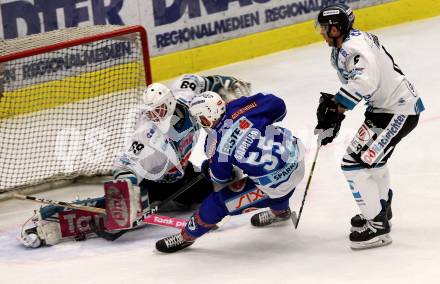 EBEL. Eishockey Bundesliga. EC VSV gegen EHC Liwest Black Wings Linz. Andrew Sarauer,  (VSV), Paul Mocher, Jonathan DAversa (Linz). Villach, am 19.1.2018.
Foto: Kuess 


---
pressefotos, pressefotografie, kuess, qs, qspictures, sport, bild, bilder, bilddatenbank