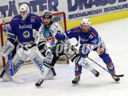 EBEL. Eishockey Bundesliga. EC VSV gegen EHC Liwest Black Wings Linz. Nico Brunner, David Kickert,  (VSV), Andreas Kristler (Linz). Villach, am 19.1.2018.
Foto: Kuess 


---
pressefotos, pressefotografie, kuess, qs, qspictures, sport, bild, bilder, bilddatenbank
