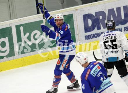 EBEL. Eishockey Bundesliga. EC VSV gegen EHC Liwest Black Wings Linz. Torjubel Jordan Hickmott, (VSV). Villach, am 19.1.2018.
Foto: Kuess 


---
pressefotos, pressefotografie, kuess, qs, qspictures, sport, bild, bilder, bilddatenbank