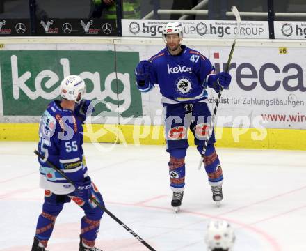 EBEL. Eishockey Bundesliga. EC VSV gegen EHC Liwest Black Wings Linz. Torjubel Ryan Glenn, Andrew Sarauer (VSV). Villach, am 19.1.2018.
Foto: Kuess 


---
pressefotos, pressefotografie, kuess, qs, qspictures, sport, bild, bilder, bilddatenbank