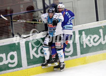 EBEL. Eishockey Bundesliga. EC VSV gegen EHC Liwest Black Wings Linz. Andrew Sarauer,  (VSV), Jonathan DAversa (Linz). Villach, am 19.1.2018.
Foto: Kuess 


---
pressefotos, pressefotografie, kuess, qs, qspictures, sport, bild, bilder, bilddatenbank