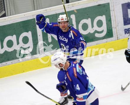 EBEL. Eishockey Bundesliga. EC VSV gegen EHC Liwest Black Wings Linz. Torjubel Jordan Hickmott, (VSV). Villach, am 19.1.2018.
Foto: Kuess 


---
pressefotos, pressefotografie, kuess, qs, qspictures, sport, bild, bilder, bilddatenbank