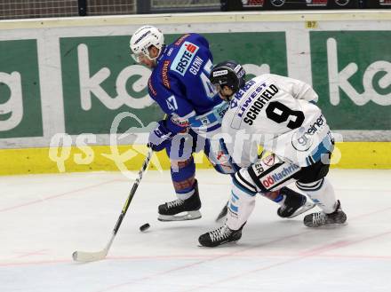 EBEL. Eishockey Bundesliga. EC VSV gegen EHC Liwest Black Wings Linz. Ryan Glenn, (VSV), Rick Schofield (Linz). Villach, am 19.1.2018.
Foto: Kuess 


---
pressefotos, pressefotografie, kuess, qs, qspictures, sport, bild, bilder, bilddatenbank
