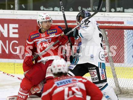 EBEL. Eishockey Bundesliga. KAC gegen 	EHC Liwest Black Wings Linz. Mitja Robar, (KAC),  Andreas Kristler (Linz). Klagenfurt, am 21.1.2018.
Foto: Kuess

---
pressefotos, pressefotografie, kuess, qs, qspictures, sport, bild, bilder, bilddatenbank