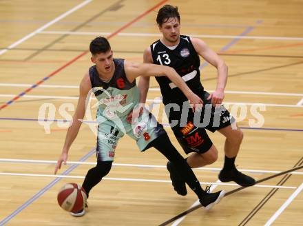 Basketball 2. Bundesliga. Grunddurchgang. 16. Runde. Villach Raiders gegen Mattersburg Rocks. Marko Jurica,  (Villach), Benjamin Bernleithner (Mattersburg Rocks). Villach, am 20.1.2018.
Foto: Kuess

---
pressefotos, pressefotografie, kuess, qs, qspictures, sport, bild, bilder, bilddatenbank