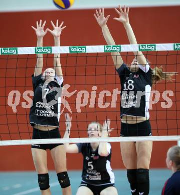 Volleyball 2. Bundesliga Frauen. VBK Woerthersee Loewen Klagenfurt gegen Volleys Brueckl. Valentina Probst, Manuela Rabitsch (Brueckl). Klagenfurt, am 20.1.2018. 
Foto: Kuess
---
pressefotos, pressefotografie, kuess, qs, qspictures, sport, bild, bilder, bilddatenbank