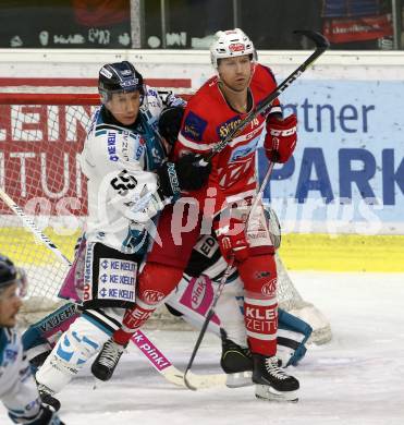 EBEL. Eishockey Bundesliga. KAC gegen 	EHC Liwest Black Wings Linz. Jamie Lundmark,  (KAC), Robert Lukas (Linz). Klagenfurt, am 21.1.2018.
Foto: Kuess

---
pressefotos, pressefotografie, kuess, qs, qspictures, sport, bild, bilder, bilddatenbank