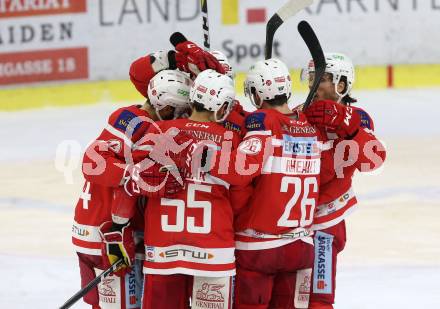 EBEL. Eishockey Bundesliga. KAC gegen 	EHC Liwest Black Wings Linz. Torjubel Stefan Geier, Manuel Geier, Mitja Robar, Jonathan Rheault (KAC). Klagenfurt, am 21.1.2018.
Foto: Kuess

---
pressefotos, pressefotografie, kuess, qs, qspictures, sport, bild, bilder, bilddatenbank