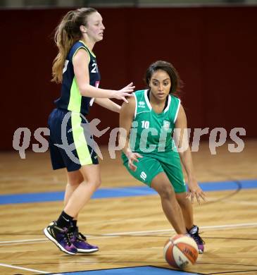 Basketball 2. Bundesliga Frauen. KOS Flames Celovec gegen BK Mattersburg Rocks. Marianne Justo Cuesta (KOS), Romina Fliesser  (Mattersburg). Klagenfurt, am 20.1.2018.
Foto: Kuess
---
pressefotos, pressefotografie, kuess, qs, qspictures, sport, bild, bilder, bilddatenbank