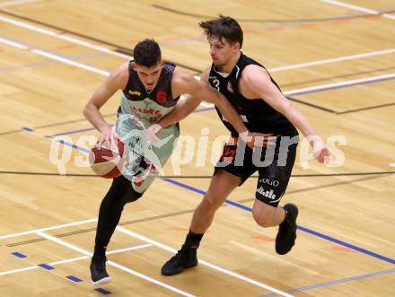 Basketball 2. Bundesliga. Grunddurchgang. 16. Runde. Villach Raiders gegen Mattersburg Rocks. Marko Jurica, (Villach), Benjamin Bernleithner  (Mattersburg Rocks). Villach, am 20.1.2018.
Foto: Kuess

---
pressefotos, pressefotografie, kuess, qs, qspictures, sport, bild, bilder, bilddatenbank