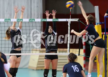 Volleyball 2. Bundesliga Frauen. VBK Woerthersee Loewen Klagenfurt gegen Volleys Brueckl.  Manuela Rabitsch, Victoria Krall (Brueckl). Klagenfurt, am 20.1.2018. 
Foto: Kuess
---
pressefotos, pressefotografie, kuess, qs, qspictures, sport, bild, bilder, bilddatenbank