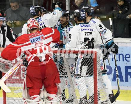 EBEL. Eishockey Bundesliga. KAC gegen 	EHC Liwest Black Wings Linz. Torjubel Andreas Kristler, Rick Schofield, Joel Broda, Sebastien Piche, Jonathan D Aversa (Linz). Klagenfurt, am 21.1.2018.
Foto: Kuess

---
pressefotos, pressefotografie, kuess, qs, qspictures, sport, bild, bilder, bilddatenbank