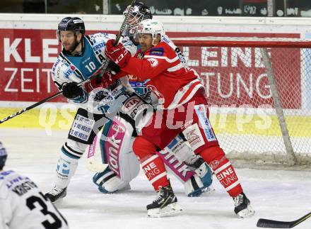 EBEL. Eishockey Bundesliga. KAC gegen 	EHC Liwest Black Wings Linz. Andrew Jacob Kozek,  (KAC), Marc-Andre Dorion (Linz). Klagenfurt, am 21.1.2018.
Foto: Kuess

---
pressefotos, pressefotografie, kuess, qs, qspictures, sport, bild, bilder, bilddatenbank