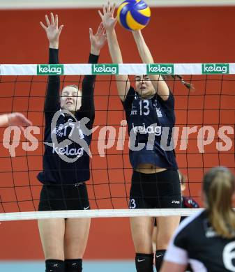 Volleyball 2. Bundesliga Frauen. VBK Woerthersee Loewen Klagenfurt gegen Volleys Brueckl. Anna Lena Triebel, Jana Sliskovic  (Klagenfurt). Klagenfurt, am 20.1.2018. 
Foto: Kuess
---
pressefotos, pressefotografie, kuess, qs, qspictures, sport, bild, bilder, bilddatenbank