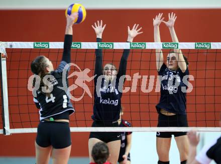 Volleyball 2. Bundesliga Frauen. VBK Woerthersee Loewen Klagenfurt gegen Volleys Brueckl. Anna Lena Triebel, Jana Sliskovic (Klagenfurt), Victoria Krall (Brueckl). Klagenfurt, am 20.1.2018. 
Foto: Kuess
---
pressefotos, pressefotografie, kuess, qs, qspictures, sport, bild, bilder, bilddatenbank