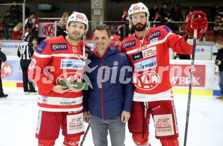 EBEL. Eishockey Bundesliga. KAC gegen 	EHC Liwest Black Wings Linz. Spieler des Abends, Andrew Jacob Kozek, David Joseph Fischer (KAC). Klagenfurt, am 21.1.2018.
Foto: Kuess

---
pressefotos, pressefotografie, kuess, qs, qspictures, sport, bild, bilder, bilddatenbank