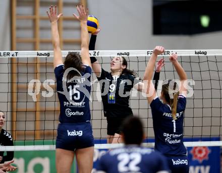 Volleyball Bundesliga. Frauen. SG Kelag Klagenfurt gegen SG VB NOE Sokol/Post. Nikolina Bajic, Tajana Rajic(Klagenfurt), Irena Mishonova  (Post). Klagenfurt, am 24.1.2018.
Foto: Kuess
---
pressefotos, pressefotografie, kuess, qs, qspictures, sport, bild, bilder, bilddatenbank