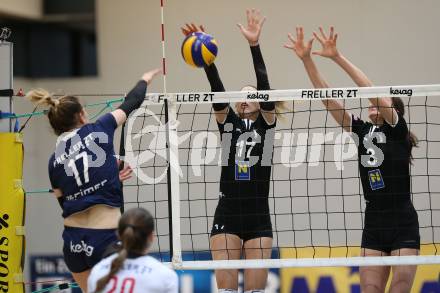 Volleyball Bundesliga. Frauen. SG Kelag Klagenfurt gegen SG VB NOE Sokol/Post. Sophie Wallner (Klagenfurt), Jovana Gogic, Monika Bauer  (Post). Klagenfurt, am 24.1.2018.
Foto: Kuess
---
pressefotos, pressefotografie, kuess, qs, qspictures, sport, bild, bilder, bilddatenbank