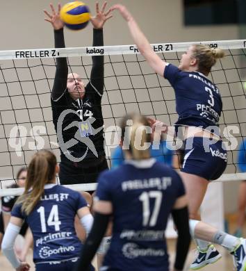 Volleyball Bundesliga. Frauen. SG Kelag Klagenfurt gegen SG VB NOE Sokol/Post. Abby Detering,  (Klagenfurt), Marlene Jahn (Post). Klagenfurt, am 24.1.2018.
Foto: Kuess
---
pressefotos, pressefotografie, kuess, qs, qspictures, sport, bild, bilder, bilddatenbank