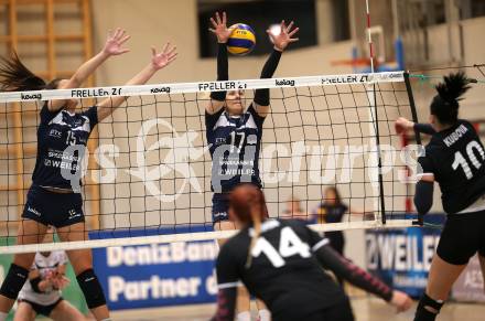 Volleyball Bundesliga. Frauen. SG Kelag Klagenfurt gegen SG VB NOE Sokol/Post. Nikolina Bajic, Sophie Wallner (Klagenfurt), Paula Kubova (Post). Klagenfurt, am 24.1.2018.
Foto: Kuess
---
pressefotos, pressefotografie, kuess, qs, qspictures, sport, bild, bilder, bilddatenbank