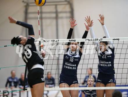 Volleyball Bundesliga. Frauen. SG Kelag Klagenfurt gegen SG VB NOE Sokol/Post. Ana Bajic, Noemi Laureen Oiwoh (Klagenfurt), Paula Kubova  (Post). Klagenfurt, am 24.1.2018.
Foto: Kuess
---
pressefotos, pressefotografie, kuess, qs, qspictures, sport, bild, bilder, bilddatenbank