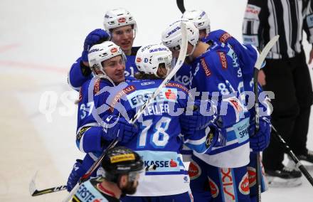 EBEL. Eishockey Bundesliga. EC VSV gegen Vienna Capitals. Torjubel Valentin Leiler, Miha Stebih, Felix Maxa, Christof Kromp (VSV). Villach, am 26.1.2018.
Foto: Kuess 


---
pressefotos, pressefotografie, kuess, qs, qspictures, sport, bild, bilder, bilddatenbank