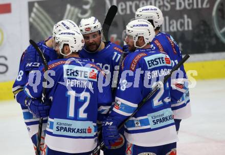 EBEL. Eishockey Bundesliga. EC VSV gegen Vienna Capitals. Torjubel Ben Walter, Miha Stebih, Nikolas Petrik, Benjamin Petrik, Markus Schlacher (VSV). Villach, am 26.1.2018.
Foto: Kuess 


---
pressefotos, pressefotografie, kuess, qs, qspictures, sport, bild, bilder, bilddatenbank