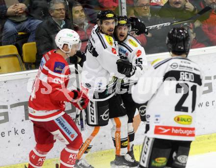 EBEL. Eishockey Bundesliga. KAC gegen 	Dornbirn Bulldogs. Torjubel  (Dornbirn). Klagenfurt, am 26.1.2018.
Foto: Kuess

---
pressefotos, pressefotografie, kuess, qs, qspictures, sport, bild, bilder, bilddatenbank