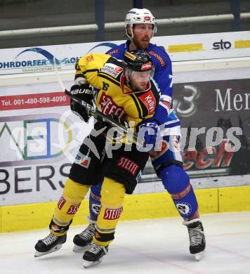 EBEL. Eishockey Bundesliga. EC VSV gegen Vienna Capitals. Dave Shields,  (VSV), Macgregor Sharp (Vienna Capitals). Villach, am 26.1.2018.
Foto: Kuess 


---
pressefotos, pressefotografie, kuess, qs, qspictures, sport, bild, bilder, bilddatenbank