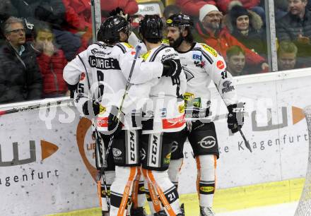 EBEL. Eishockey Bundesliga. KAC gegen 	Dornbirn Bulldogs. Torjubel (Dornbirn). Klagenfurt, am 26.1.2018.
Foto: Kuess

---
pressefotos, pressefotografie, kuess, qs, qspictures, sport, bild, bilder, bilddatenbank