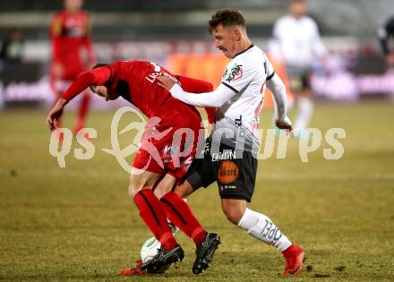 Fussball tipico Bundesliga. RZ Pellets WAC gegen Cashpoint SCR Altach. Christopher Wernitznig (WAC), Andreas Lienhart (Altach). Wolfsberg, am 3.2.2018.
Foto: Kuess

---
pressefotos, pressefotografie, kuess, qs, qspictures, sport, bild, bilder, bilddatenbank