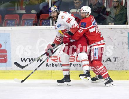 EBEL. Eishockey Bundesliga. KAC gegen 	Redbull Salzburg. Martin Schumnig (KAC), Mueller Peter (Salzburg). Klagenfurt, am 4.2.2018.
Foto: Kuess

---
pressefotos, pressefotografie, kuess, qs, qspictures, sport, bild, bilder, bilddatenbank