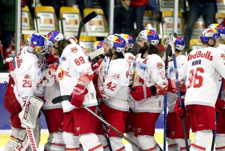 EBEL. Eishockey Bundesliga. KAC gegen 	Redbull Salzburg. Jubel Salzburg (Salzburg). Klagenfurt, am 4.2.2018.
Foto: Kuess

---
pressefotos, pressefotografie, kuess, qs, qspictures, sport, bild, bilder, bilddatenbank