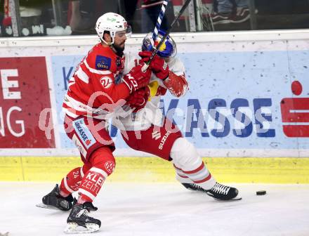 EBEL. Eishockey Bundesliga. KAC gegen 	Redbull Salzburg. Steven Strong (KAC), Raphael Herburger (Salzburg). Klagenfurt, am 4.2.2018.
Foto: Kuess

---
pressefotos, pressefotografie, kuess, qs, qspictures, sport, bild, bilder, bilddatenbank