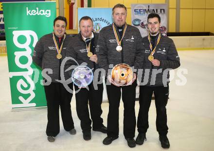 Stocksport. Eisschiessen. Kaerntner Meisterschaften. Thomas Weiss,  Erich Trumer, Andreas Schurian, Benjamin Fillafer (EK Deurotherm Feldkirchen 1). Klagenfurt, am 4.2.2018.
Foto: Kuess
---
pressefotos, pressefotografie, kuess, qs, qspictures, sport, bild, bilder, bilddatenbank