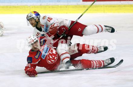 EBEL. Eishockey Bundesliga. KAC gegen 	Redbull Salzburg. Mitja Robar (KAC), Ryan Duncan (Salzburg). Klagenfurt, am 4.2.2018.
Foto: Kuess

---
pressefotos, pressefotografie, kuess, qs, qspictures, sport, bild, bilder, bilddatenbank