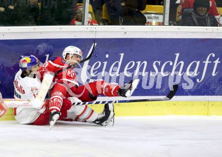 EBEL. Eishockey Bundesliga. KAC gegen 	Redbull Salzburg. Mitja Robar (KAC), Raphael Herburger (Salzburg). Klagenfurt, am 4.2.2018.
Foto: Kuess

---
pressefotos, pressefotografie, kuess, qs, qspictures, sport, bild, bilder, bilddatenbank