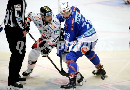 EBEL. Eishockey Bundesliga. EC VSV gegen HC Orli Znojmo. Felix Maxa (VSV), Adam Raska (Znaim). Villach, am 8.2.2018.
Foto: Kuess 


---
pressefotos, pressefotografie, kuess, qs, qspictures, sport, bild, bilder, bilddatenbank
